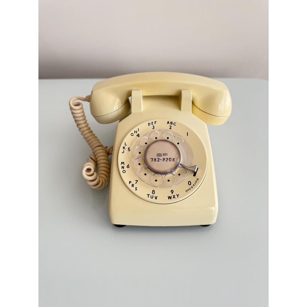 Vintage Rotary Dial Telephone Beige/Ivory Desk Phone Retro Mid-Century Decor